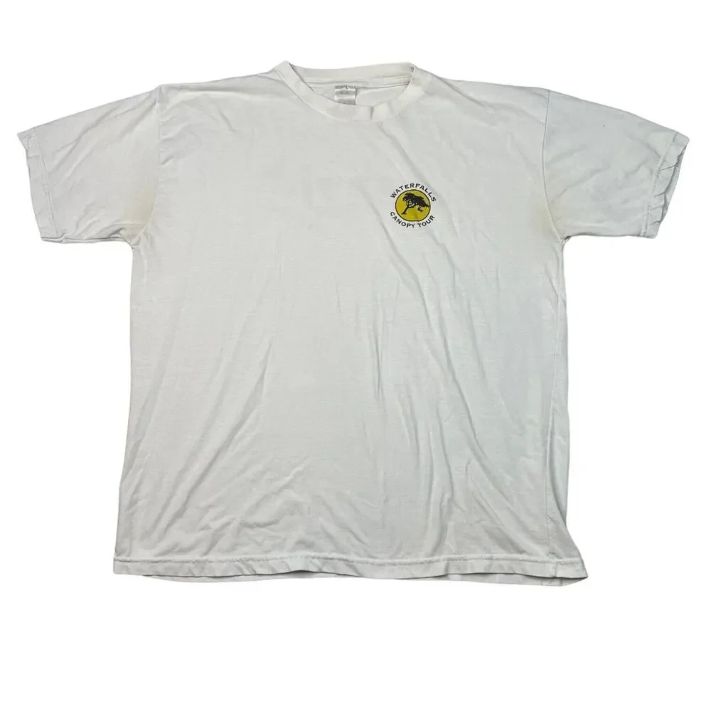 Vintage Y2K Tarzan Costa Rica Waterfalls Canopy Tour Tee T-Shirt White Adult XL